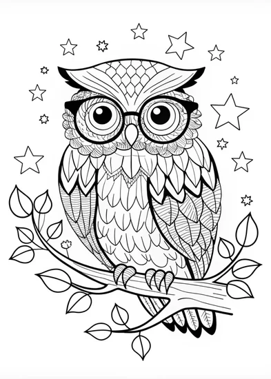 A coloring page of Wise Owl with Glasses Coloring Page