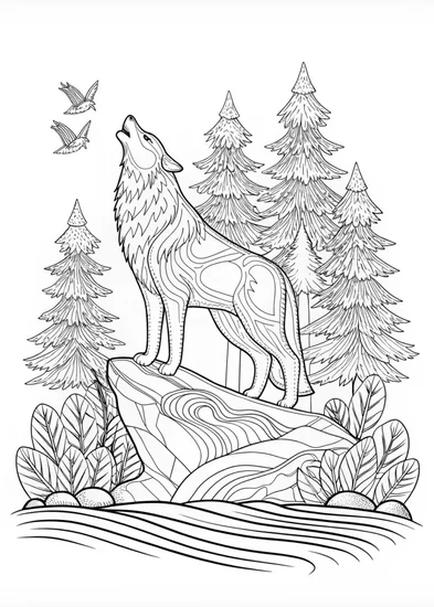 A coloring page of Majestic Wolf Coloring Page