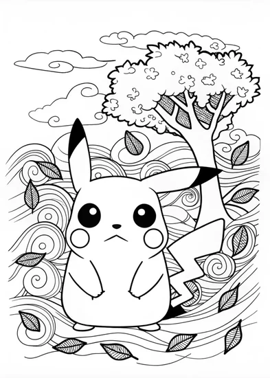 A coloring page of Pikachu’s Fun Coloring Adventure