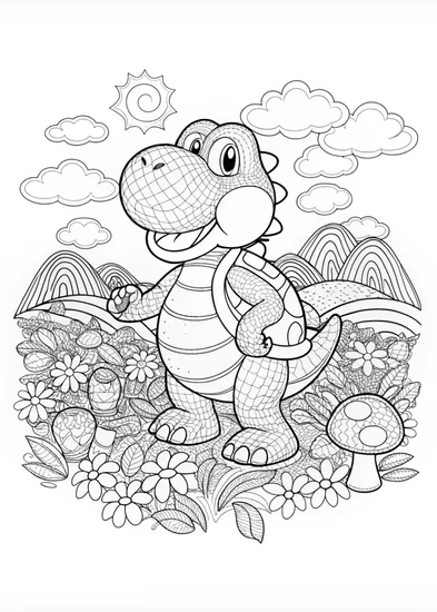 A coloring page of Happy Yoshi Coloring Page