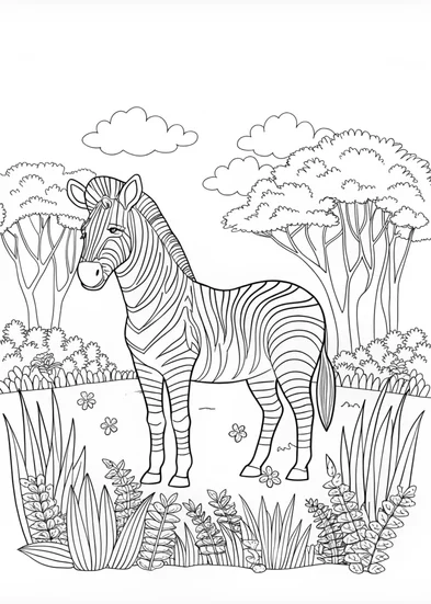 A coloring page of Zany Zebra Coloring Adventure