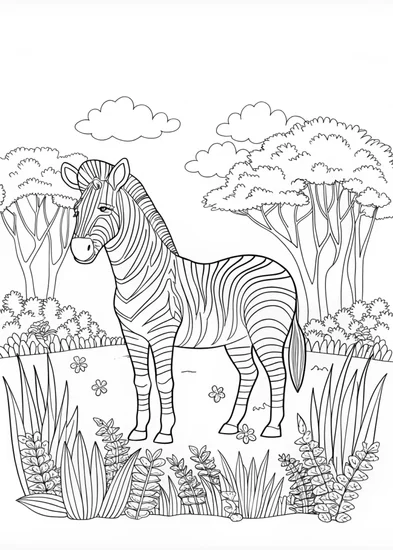 A coloring page of Zany Zebra Coloring Adventure