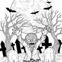 Zombie Rises Under a Full Moon in the Graveyard