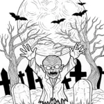 Zombie Rises Under a Full Moon in the Graveyard