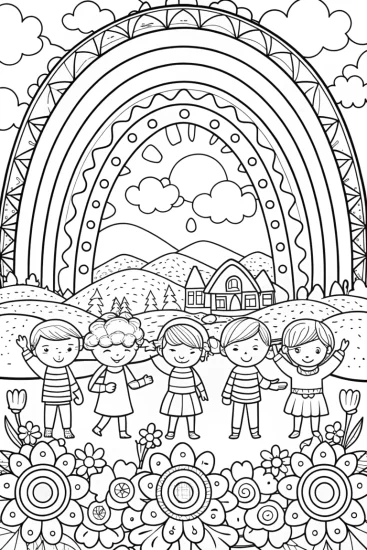 A coloring page of Rainbow Dreams: A Colorful Adventure with Friends