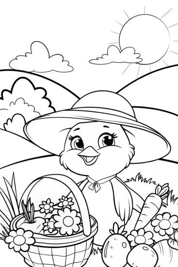 A coloring page of The Chicken’s Garden Party Adventure