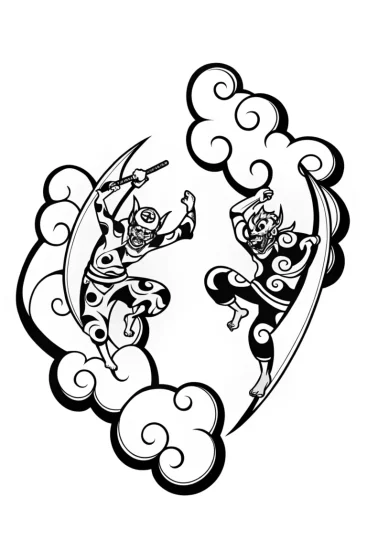 A coloring page of The Epic Duel of Breathing Techniques