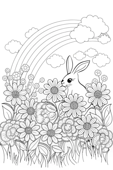 A coloring page of Rainbow Garden Adventure with Bunny Blossom