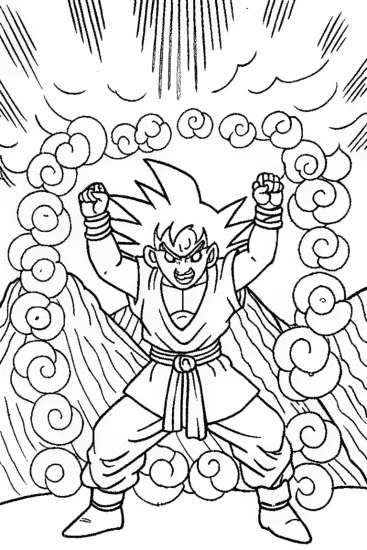 A coloring page of Goku’s Spirit Bomb Power-Up Adventure