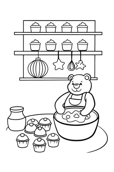 A coloring page of Care Bears’ Sweet Treats in the Magical Bakery