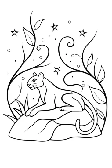 A coloring page of The Prowler’s Dream: A Serene Panther in Nature