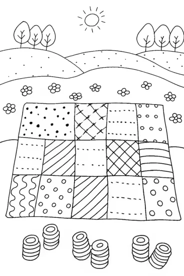 A coloring page of Coloring Patchwork Dreams: Stitches in Time