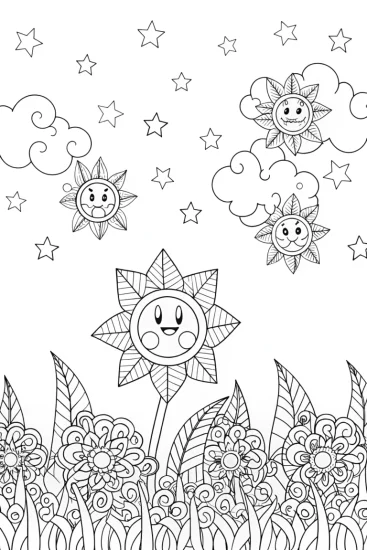 A coloring page of Kirby’s Cosmic Garden Adventure Coloring Fun!