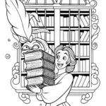 Belle in the magical library coloring page