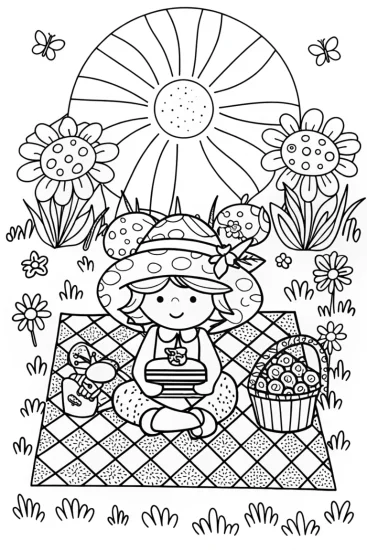 A coloring page of Strawberry Shortcake’s Berry Picnic Fun