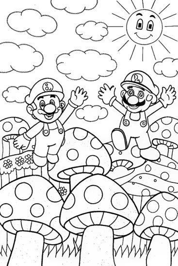A coloring page of Mario and Luigi’s Colorful Mushroom Adventure