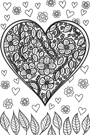 A coloring page of Heartfelt Blooms: A Nature-Inspired Coloring Adventure