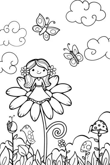 A coloring page of Jasmine’s Colorful Garden Adventure