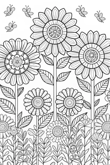 A coloring page of The Enchanted Blooms of the Summoner’s Garden