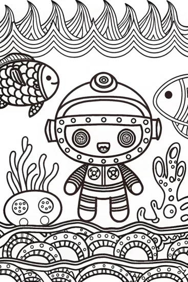 A coloring page of Octonauts Underwater Adventure with Captain Barnacles