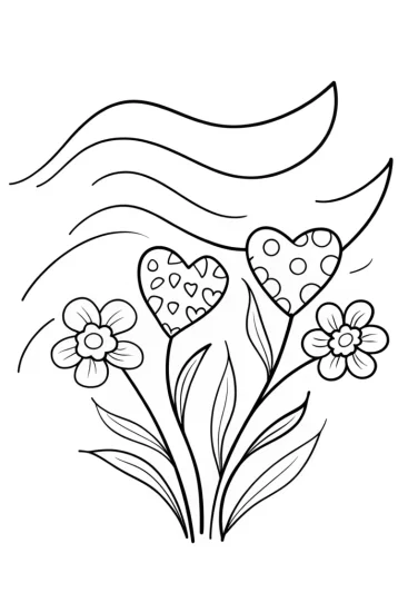 A coloring page of Hearts in Bloom: A Colorful Floral Adventure