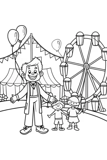 A coloring page of Blippi’s Fantastic Fun Fair Adventure Coloring Page