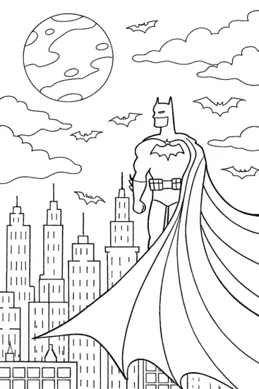 A coloring page of Gotham’s Dark Knight: A Skyline Adventure