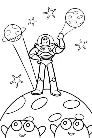 A coloring page of Buzz Lightyear’s Galactic Adventure Coloring Fun