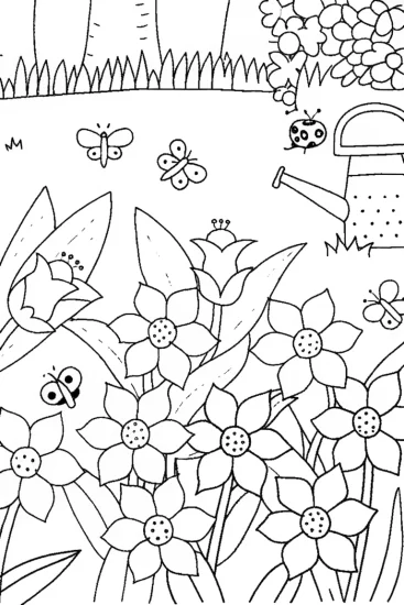 A coloring page of Jasmine’s Enchanted Garden Coloring Adventure