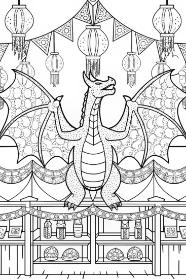 A coloring page of Charizard’s Fiery Festival Coloring Adventure