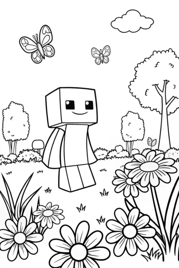 A coloring page of Creeper’s Colorful Garden Adventure