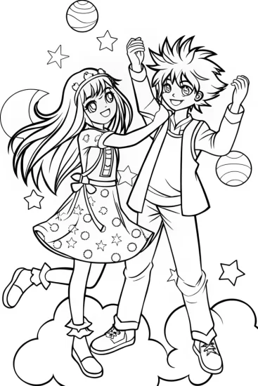 A coloring page of Celestial BFFs: Dance Among the Stars!