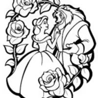 Whimsical rose garden with Belle and the Beast