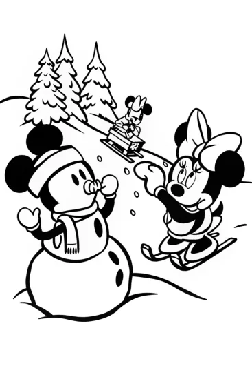 A coloring page of Mickey and Minnie’s Winter Wonderland Adventure