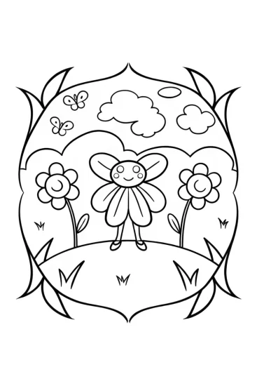 A coloring page of Jasmine in the whimsical flower realm