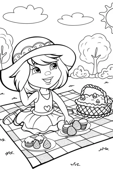 A coloring page of Strawberry Shortcake’s Picnic Delight