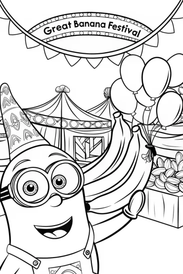A coloring page of Minion’s Fun at the Great Banana Festival!