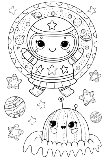 A coloring page of Squishmallow’s Galactic Journey Coloring Page