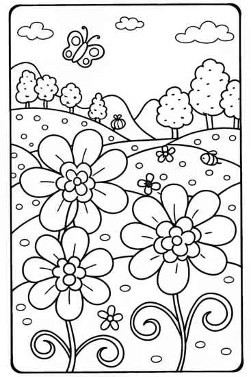 A coloring page of Jasmine’s Whimsical Flower Quest