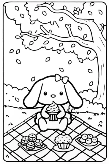 A coloring page of Cinnamoroll’s Sweet Picnic Adventure