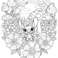 Stitch’s Magical Garden Adventure Coloring Page