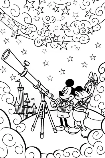 A coloring page of Mickey and Donald’s Starry Adventure