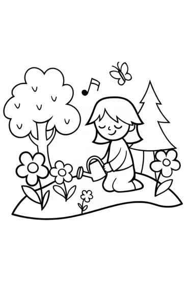 A coloring page of Mirabel Tends to Her Magical Garden