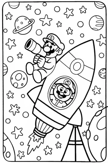 A coloring page of Mario and Luigi’s Space Adventure Coloring Page