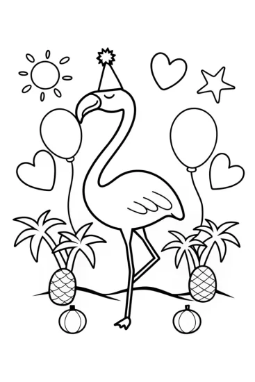 A coloring page of Flamingo Fiesta: Celebrate with Festive Flamingo Fun!