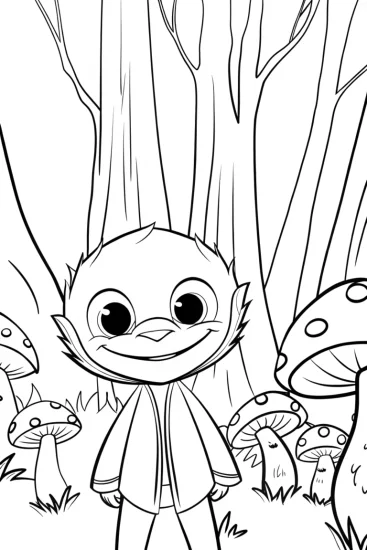 A coloring page of Huggy Wuggy’s Adventure in the Magical Forest