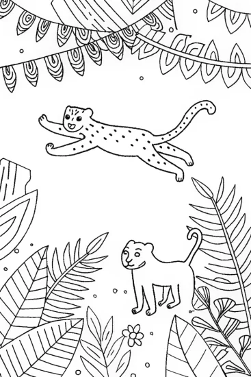 A coloring page of Panther’s Jungle Playground Adventure