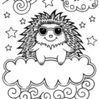 Joyful Hedgehog on a Cloud Coloring Page