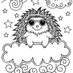 Joyful Hedgehog on a Cloud Coloring Page