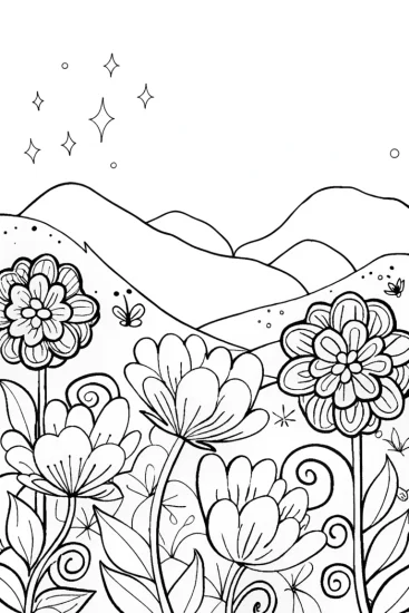 A coloring page of Flashy Fantasy Garden Adventure